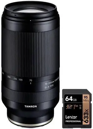 Tamron 70-300mm F/4.5-6.3 Di III RXD Lens A047 for Sony E-mount+Lexar 64GB Card