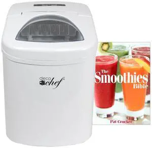 Deco Chef White Compact Electric Top Load Ice Maker with The Smoothies Bible Recipe Book