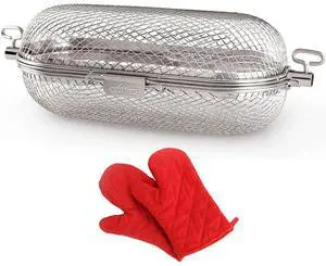 Napoleon Rotisserie Grill Basket Stainless Steel with Heat Resistant Oven Mitt