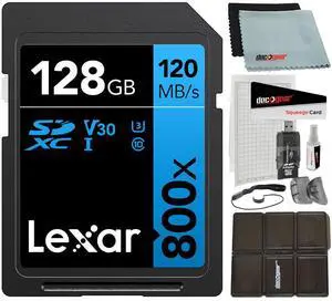 Lexar 128GB High-Performance 800x UHS-I SDHC Memory Card BLUE with Reader Bundle
