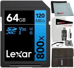 Lexar 64GB High-Performance 800x UHS-I SDXC Memory Card BLUE with Reader Bundle