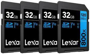 Lexar 32GB High-Performance 800x UHS-I SDHC Memory Card BLUE Series - (4-Pack)