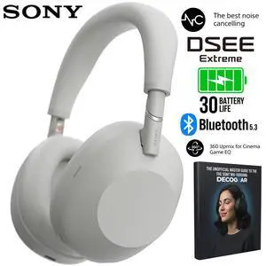 Sony Best Noise Canceling Headphones, Platinum Silver w/ Deco Master Guide Bundle