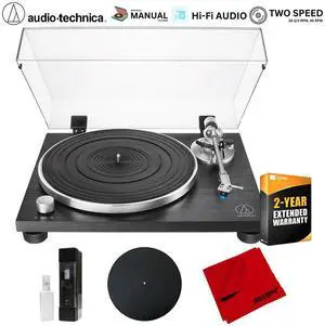 Audio-Technica AT-LPW30BKR Fully Manual Belt-Drive Turntable w/ 2 Year Warranty Bundle