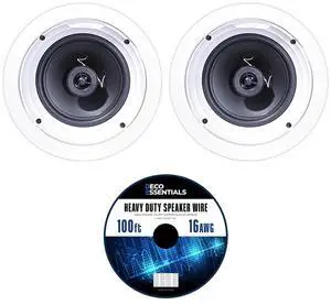 Klipsch R-1650-C In-Ceiling Speaker, White (2-Pack) + 100ft long Speaker Wire