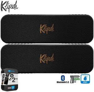 Klipsch Detroit Portable Bluetooth Speaker (Pair) + 2 Year Protection Pack
