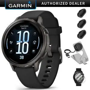 Garmin Venu 4 41mm GPS Smartwatch Slate w/ Black Bundle +Dock Dust Covers Screen Guards
