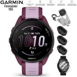 Garmin Forerunner 165 Music Smart Sport Watch Berry + Lilac with Charging Bundle