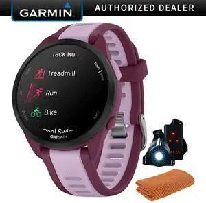Garmin Forerunner 165 Music Smart Sport Watch, Berry + Lilac w/ Accessories Bundle