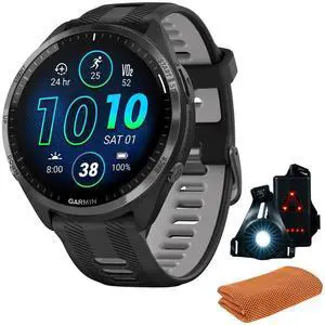 Garmin Forerunner 965 Running Smartwatch, Black & Powder Gray w/ Accessories Bundle
