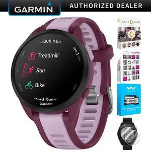 Garmin Forerunner 165 Music Smart Sport Watch, Berry + Lilac w/ Fitness Bundle