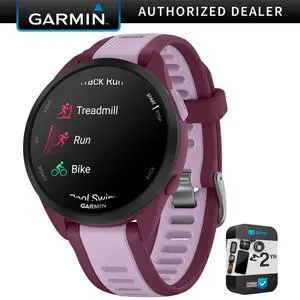Garmin Forerunner 165 Music Smart Sport Watch, Berry + Lilac w/ Warranty Bundle