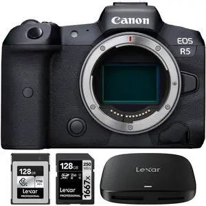 Canon EOS R5 Mirrorless Camera Body + 128GB CFexpress Card + 128GB Card + Card Reader