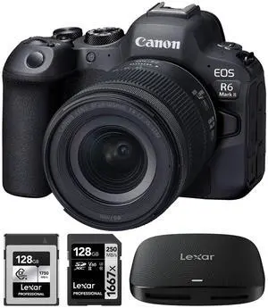 Canon R6 Mark II Camera w/ 24-105mm STM Lens +128GB CFexpress Card +128GB Card +Reader Canon R6 Mark II Camera w/ 24-105mm STM Lens +128GB CFexpress Card +128GB Card +Reader