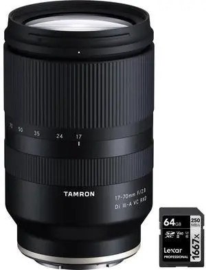Tamron 17-70mm F/2.8 Di III-A RXD Lens for APS-C Sony Cameras + 64GB Memory Card