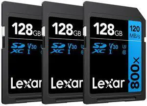 Lexar 128GB High-Performance 800x UHS-I SDHC Memory Card BLUE Series - (3-Pack)