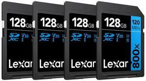 Lexar 128GB High-Performance 800x UHS-I SDHC Memory Card BLUE Series - (4-Pack)