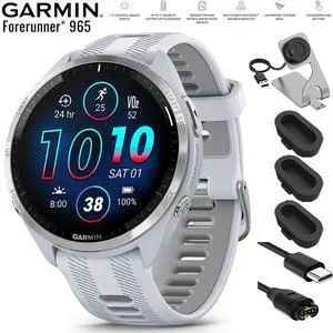 Garmin Forerunner 965 Running Smartwatch Whitestone and Gray + Charging Bundle