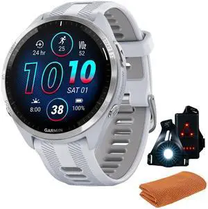 Garmin Forerunner 965 Running Smartwatch, Whitestone & Powder Gray + Accessories Bundle