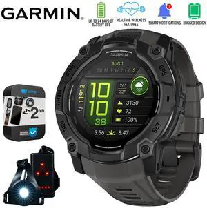 Garmin Instinct 3 50mm GPS Smartwatch, AMOLED + Wearable Light + 2 Yr Warranty Bundle