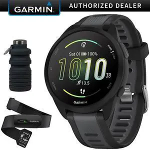 Garmin Forerunner 165 Smart Sport Watch, Black + Slate Gray w/ HRM 200 (XS-S) Bundle