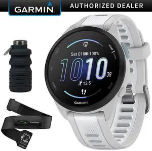Garmin Forerunner 165 Smart Sport Watch, Mist Gray + Whitestone + HRM 200 (XS-S) Bundle