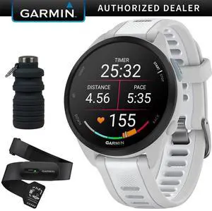 Garmin Forerunner 165 Music Smart Sport Watch w/ HRM 200 (XS-S) + Water Bottle Bundle