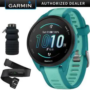 Garmin Forerunner 165 Music Smart Sport Watch, Turquoise +Aqua w/ HRM 200 (XS-S) Bundle