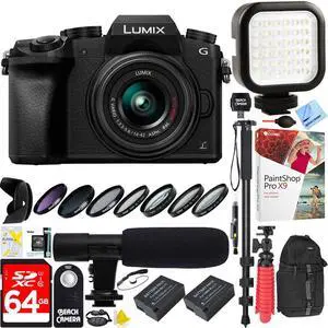 Panasonic LUMIX G7 Camera+ 14-42mm Lens+ 64G Dual Battery & Mic Pro Video Bundle