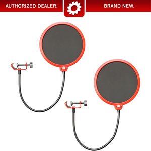 Deco Gear 2-Pack Professional Pop Filter Microphone Wind Screens with Goose Neck Black/Red
