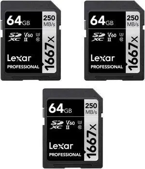 Lexar Professional SDHC/SDXC 1667x UHS-II 64GB Memory Card (3-Pack)