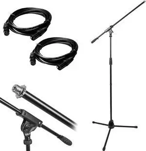 Monoprice Professional Microphone Stand with Boom and (2) Deco Gear 10ft XLR Cables Bundle
