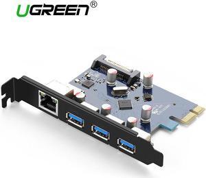 Ugreen PCI-E PCI E Express Riser Card 1X to 16X USB 3.0 HUB Gigabit Ethernet Adapter with 15Pin Power Supply PCI-E Extender Card