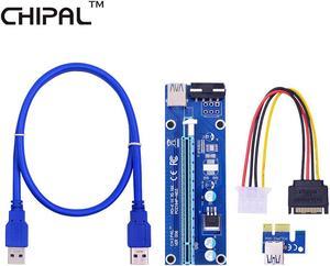 CHIPAL Blue PCE164P-NO3 VER006 0.6M PCIE PCI-E 1X to 16X Riser Card Extender + 15Pin SATA to 4Pin IDE Power Cord / USB 3.0 Cable