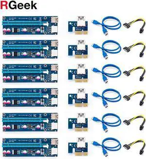 6Pcs 006C PCIe PCI-E PCI Express Riser Card 1x to 16x USB 3.0 Data Cable Adapter SATA to 4Pin IDE Molex 6 pin for Bitcoin Mining