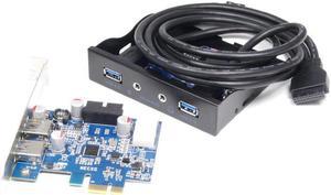 PCI-E Express PCIE To USB 3.0 Controller Card Adapter + 3.5" Front Panel USB3.0 Hub And Audio HD