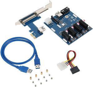 High Quality PCI-E 1X Expansion Kit 1 to 4 Slots Switch Multiplier Hub Riser Card Adapter with USB 3.0 Cable Pcie Mining Modules