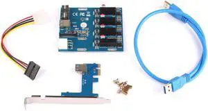 PCI-E 1X Expansion Kit 1 to 4 Ports Switch Multiplier Hub Riser Card USB 3.0 60CM Cable