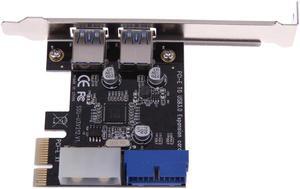 USB3.0 PCI-E Expansion Card Adapter External 2 Port USB3.0 Hub Internal 19pin Header PCIe Card 4pin IDE Power Connector