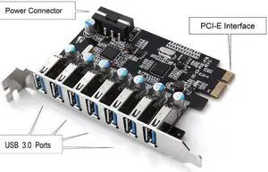 7 Ports Superspeed PCI-E To USB 3.0 Expansion Card PCI Express Internal