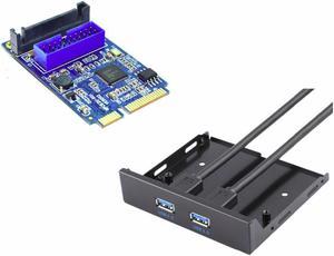 Mini PCI-express to 2 ports USB 3.0 adapter mini PCI-e to USB3.0 + 20pin to 2 port usb3.0 hub 3.5 Floppy bay Metal Front Panel