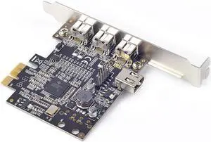 PCIe PCI-e x1 to 1394b FireWire Controller Card 3 external 1394b + 1 shared internal 1394a ports Chip TI XIO2213