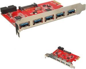 Card 5 Ports PCI-E USB 3.0 HUB 20 Pin 15Pin SATA Adapter Red