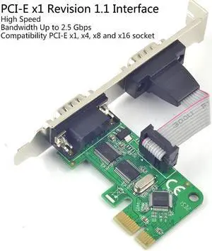 PCI-e to 2 Serial RS232 Ports Adapter PCIE I/O card Card Chip WCH 382L