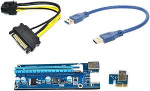 PCI-E PCI Express Riser Card 1x To 16x Riser Card With 30cm USB3.0 Cable & SATA 15pin-6Pin Power Cable For BTC Mining