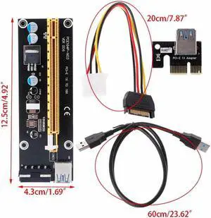PCI-E 1x To 16x Extender PCI Express Riser Card With USB 3.0 Data Cable + SATA To 4-Pin IDE Molex Power Supply for BTC Miner