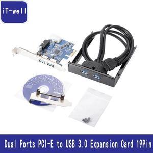 2 Ports PCI-E to USB 3.0 Expansion Card 19Pin PCI-Express Adapter Card + 3.5 Inch Front Panel