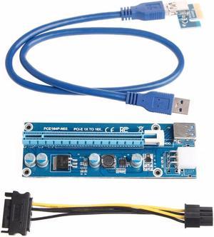 1 Set Blue USB 3.0 PCI-E Express 1x To 16x Extender Riser Card Adapter SATA 6Pin Power Cable 15cm
