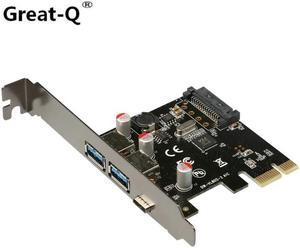 PCIE PCI Express to usb 3.1 type-c 2 port usb 3.0 pci-e Riser card adapter type c Reversible card with sata 15p power