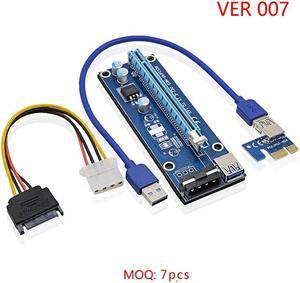 VER007 PCI Express PCI-E 1X to 16X Riser Card Extender + USB 3.0 Cable / 15Pin SATA to 4Pin IDE Molex Power Wire